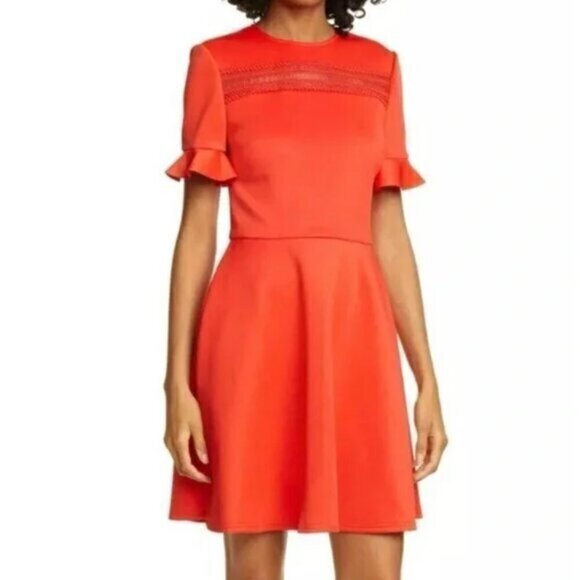 Ted Baker Calizee Lace Insert Skater Dress Red - Picture 1 of 7